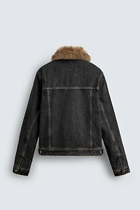 FAUX FUR COLLAR DENIM JACKET