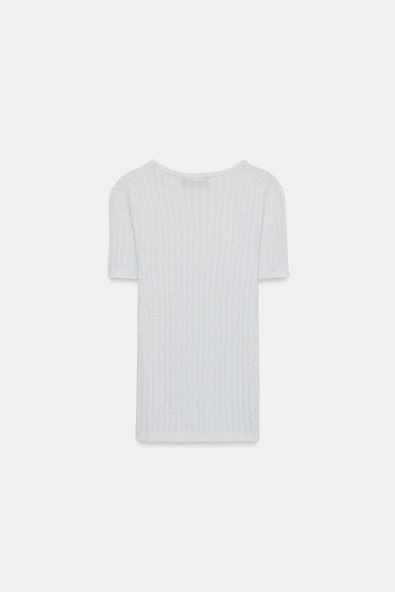 METALLIC THREAD RIB KNIT TOP