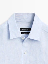 100% linen regular fit striped shirt