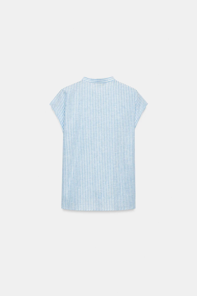 METALLIC THREAD STRIPED TIE BLOUSE