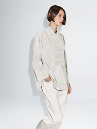 Striped oversize blouse with stand collar