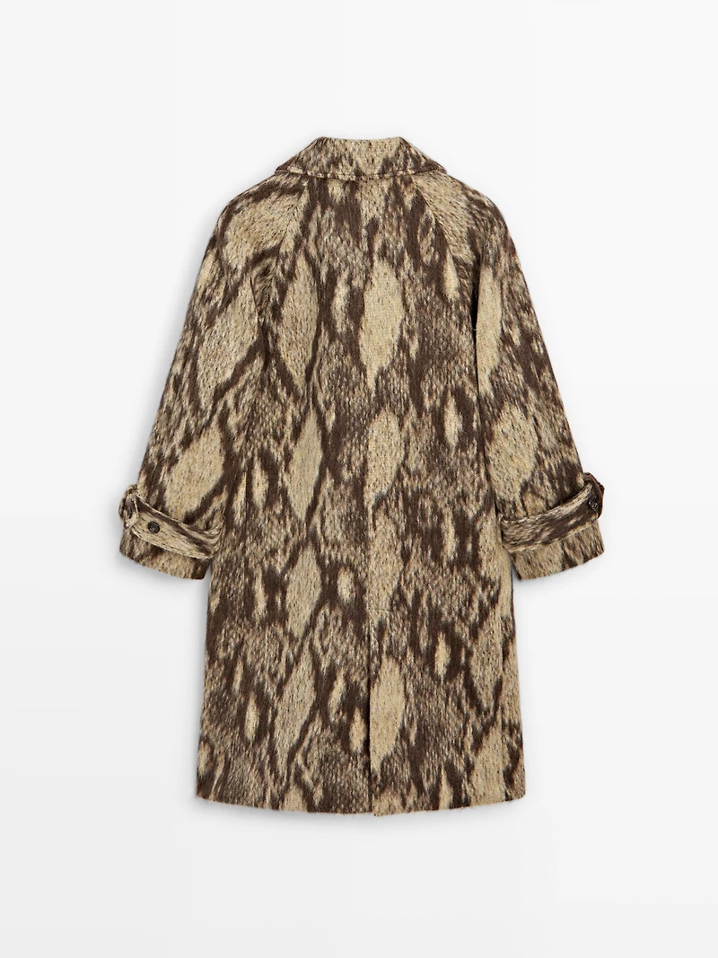 Long wool blend snakeskin print coat