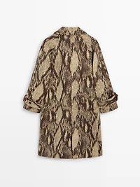 Long wool blend snakeskin print coat