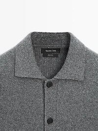 100% wool knit cardigan with polo collar