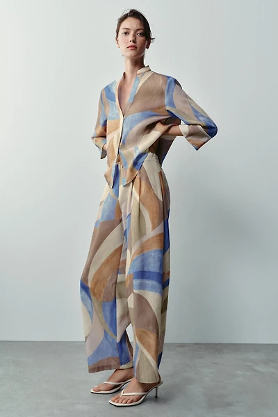 PRINTED WIDE-LEG TROUSERS