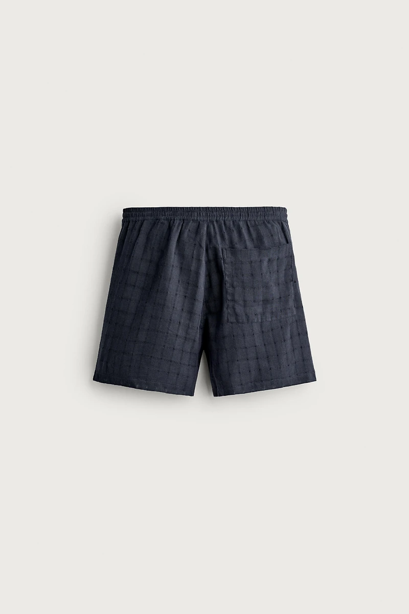 BERMUDA JACQUARD À CARREAUX EN LIN ET COTON
