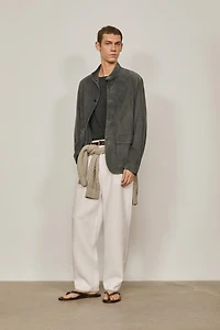 Suede leather overshirt with stand collar - LIMITED EDITION