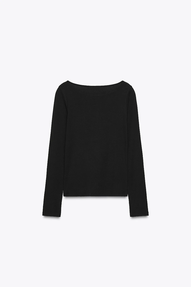COTTON BOAT NECK T-SHIRT