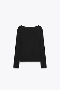 COTTON BOAT NECK T-SHIRT