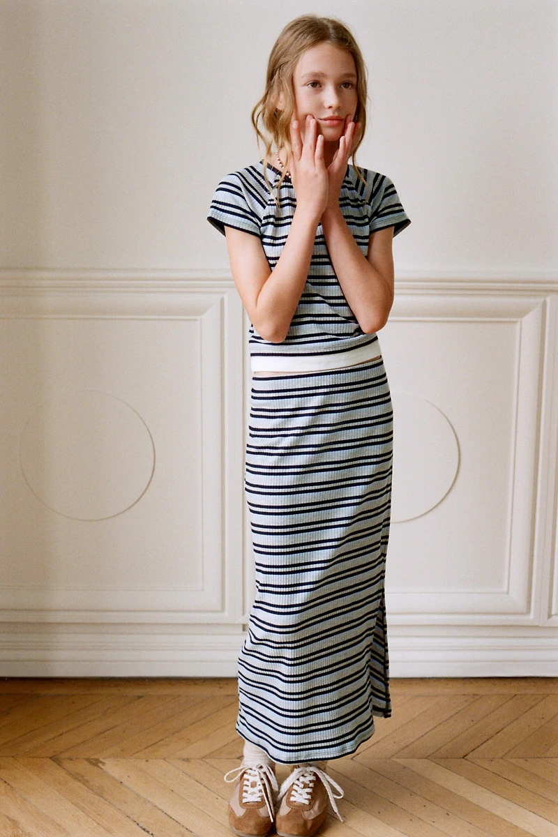 STRIPED MIDI SKIRT