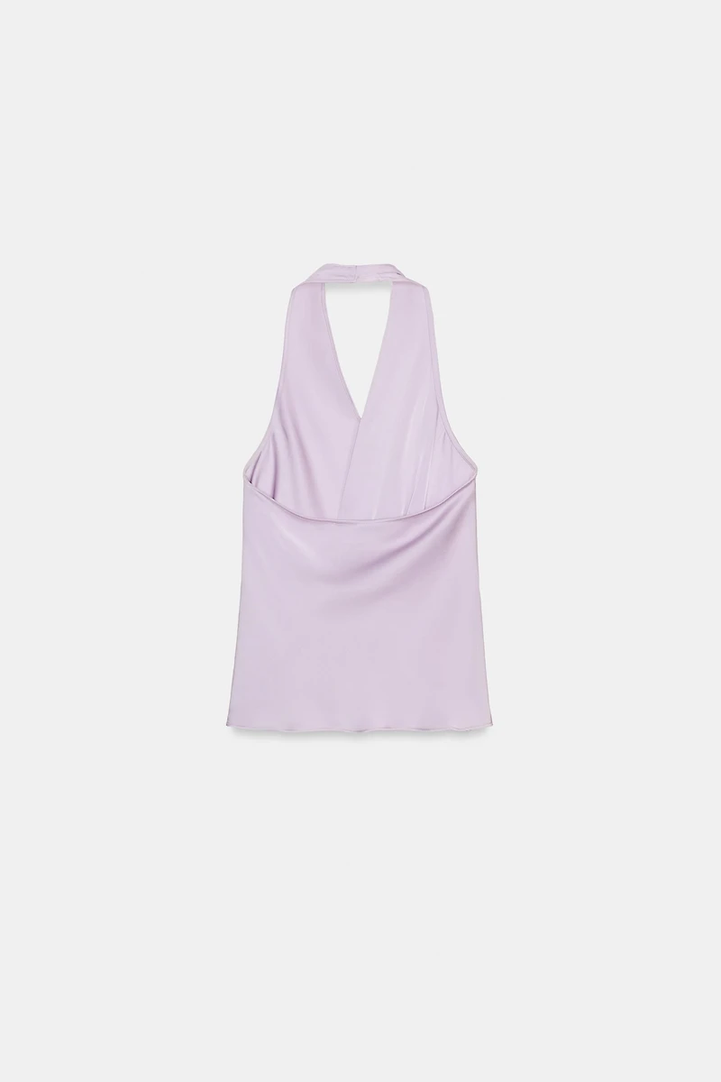 POLKA DOT SATIN EFFECT HALTER TOP