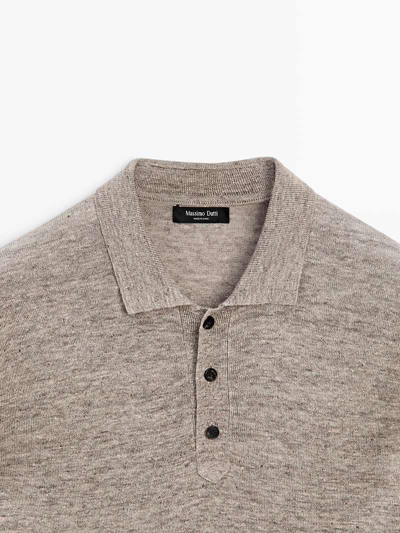 100% linen knit polo collar sweater