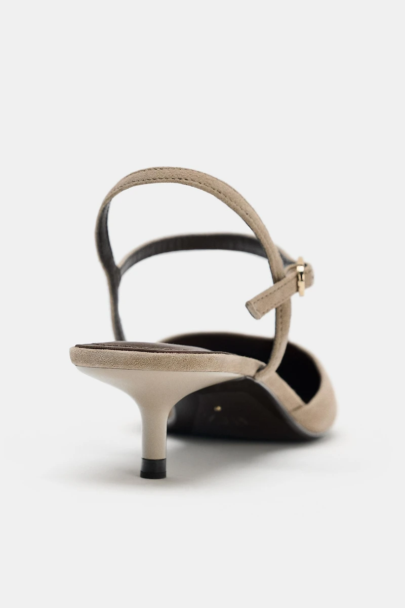 SUEDE KITTEN HEEL SLINGBACKS