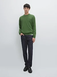 Wool blend crew neck knit sweater