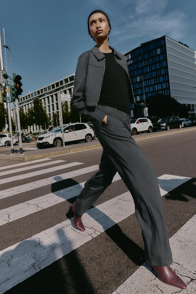 HERRINGBONE STRAIGHT LEG PANTS