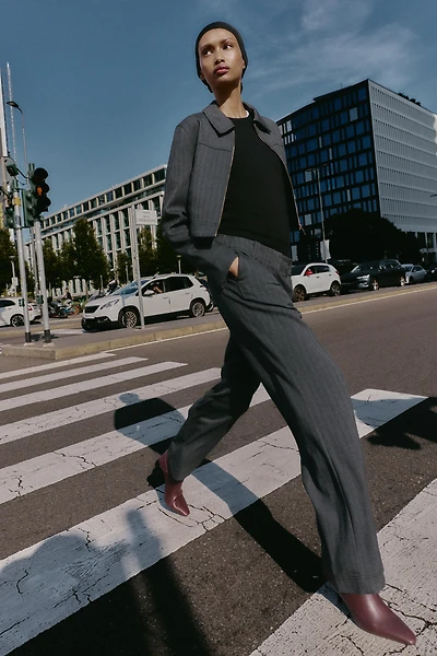 HERRINGBONE STRAIGHT LEG PANTS