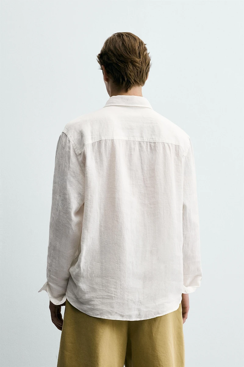 100% LINEN RELAXED FIT SHIRT WITH POCKETS