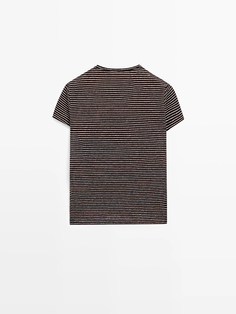 100% linen regular fit striped T-shirt