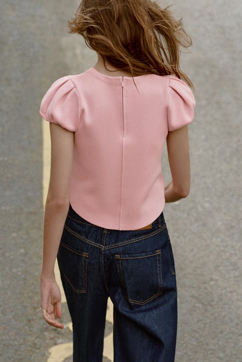 PUFF SHORT SLEEVE KNIT TOP