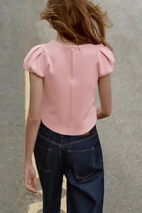 PUFF SHORT SLEEVE KNIT TOP