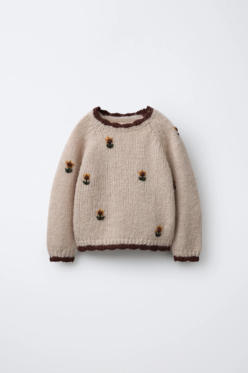 SUNFLOWER EMBROIDERED KNIT SWEATER