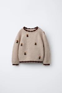 SUNFLOWER EMBROIDERED KNIT SWEATER