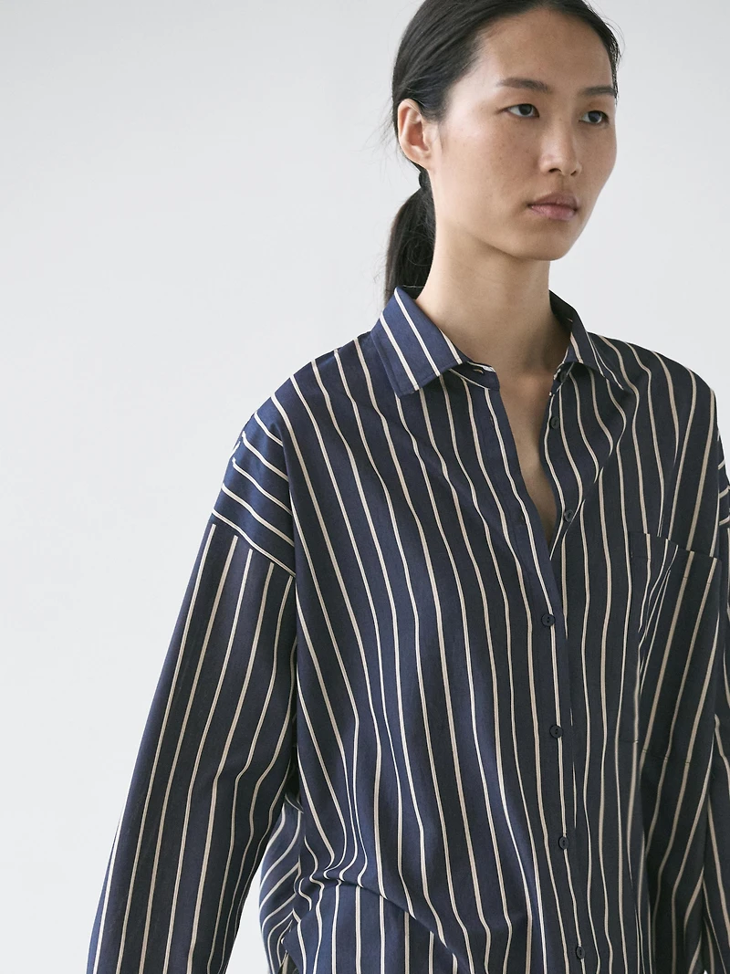 Striped flowing shirt with pocket detail