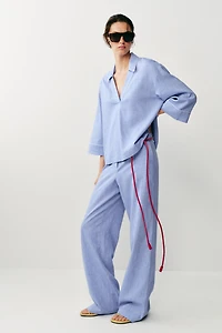 LINEN BLOUSE WITH CONTRAST PIPING