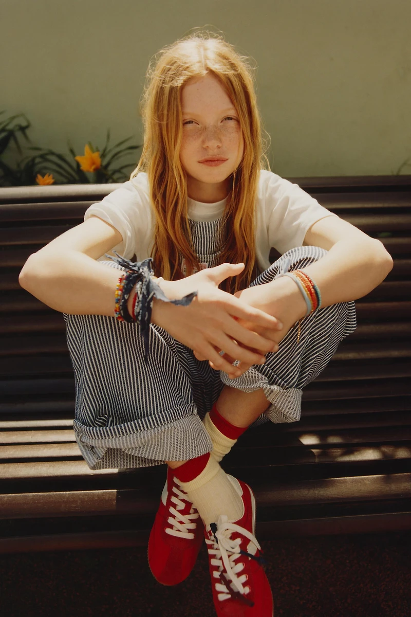 LONG STRIPED DENIM OVERALLS