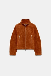 100% LEATHER STAND COLLAR JACKET
