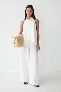 Total look flowing linen blend trousers