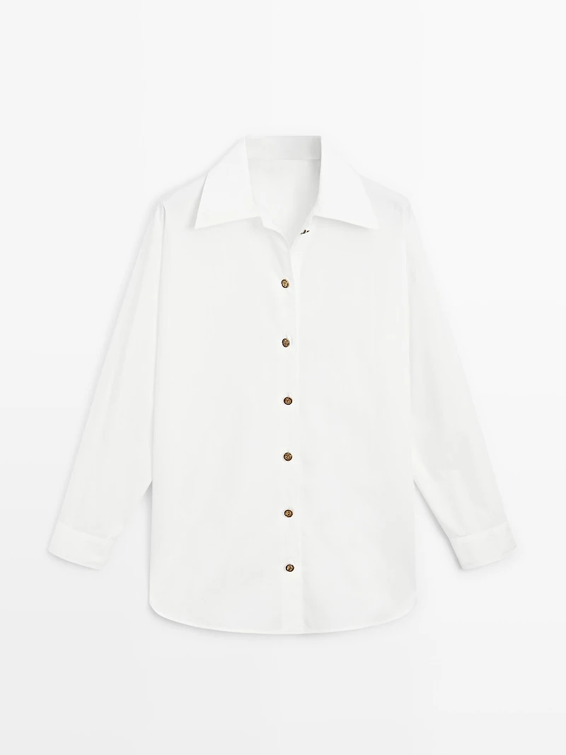 Poplin shirt with golden buttons
