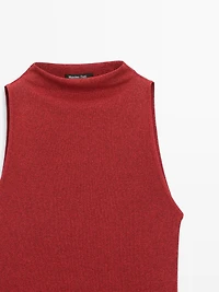 Knit halterneck top with metallic finish