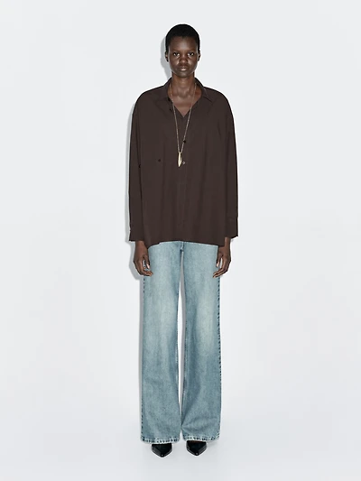 Asymmetric button-up poplin shirt