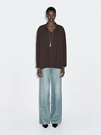 Asymmetric button-up poplin shirt