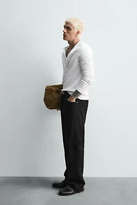 RIBBED SHIRT WITH BUTTON NECK