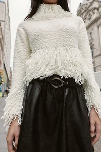 FAUX LEATHER LAYERED BELTED MIDI SKIRT