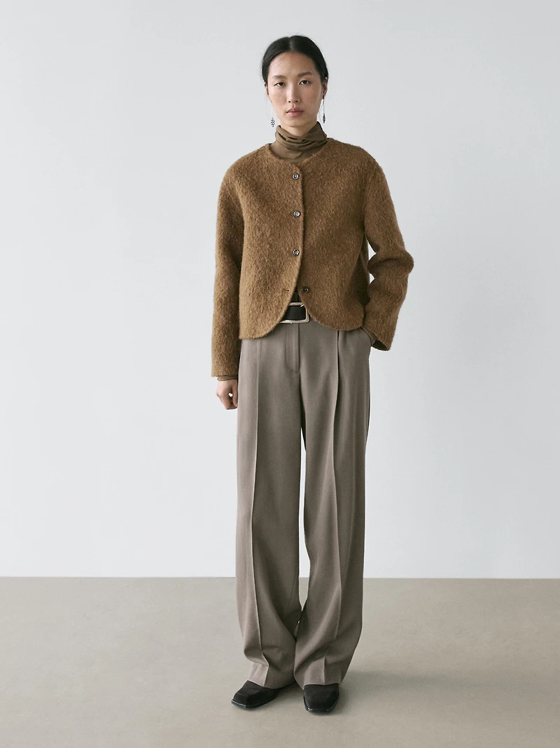 Alpaca and wool knit cardigan with brushed finish