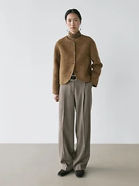 Alpaca and wool knit cardigan with brushed finish