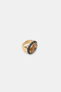 BAGUE OVALE PIERRE ET BRILLANTS