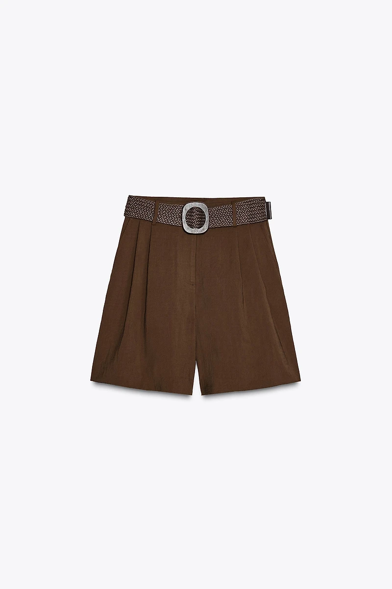 PLEATED BELT SHORTS