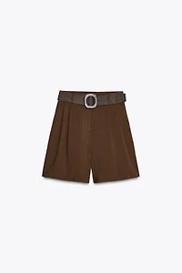 PLEATED BELT SHORTS