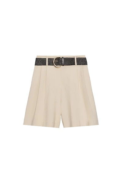 PLEATED BELTED SHORTS