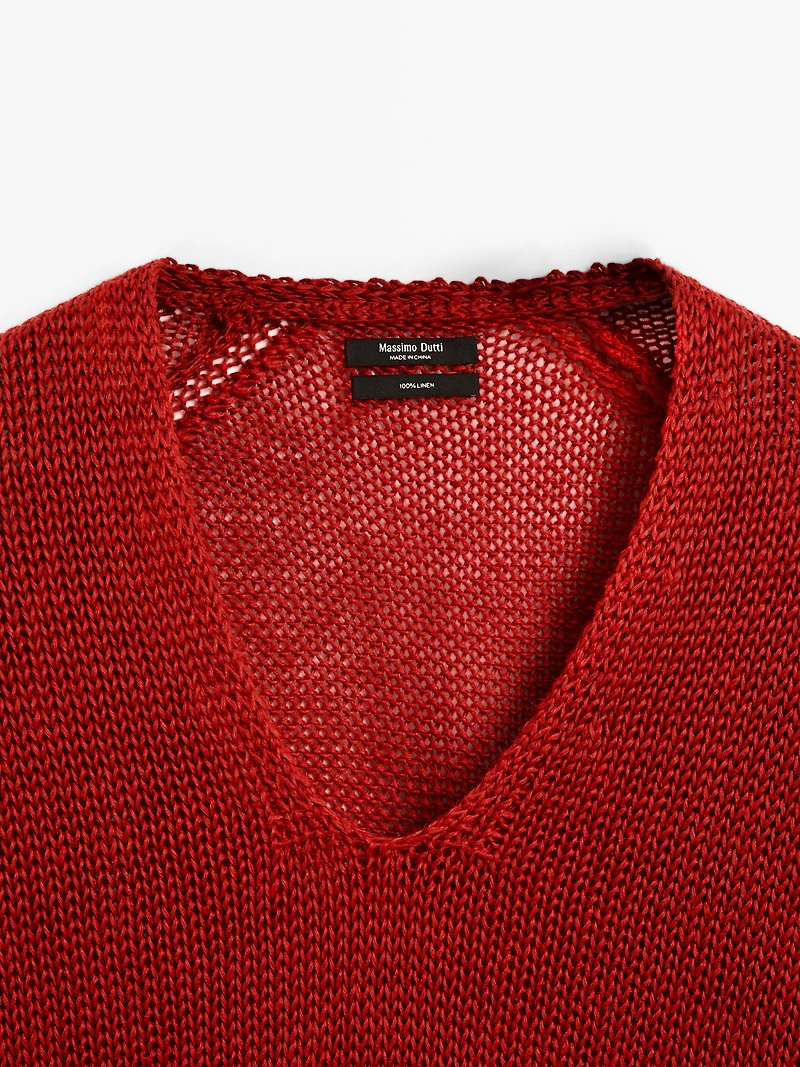 Linen V-neck knit sweater