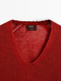 Linen V-neck knit sweater