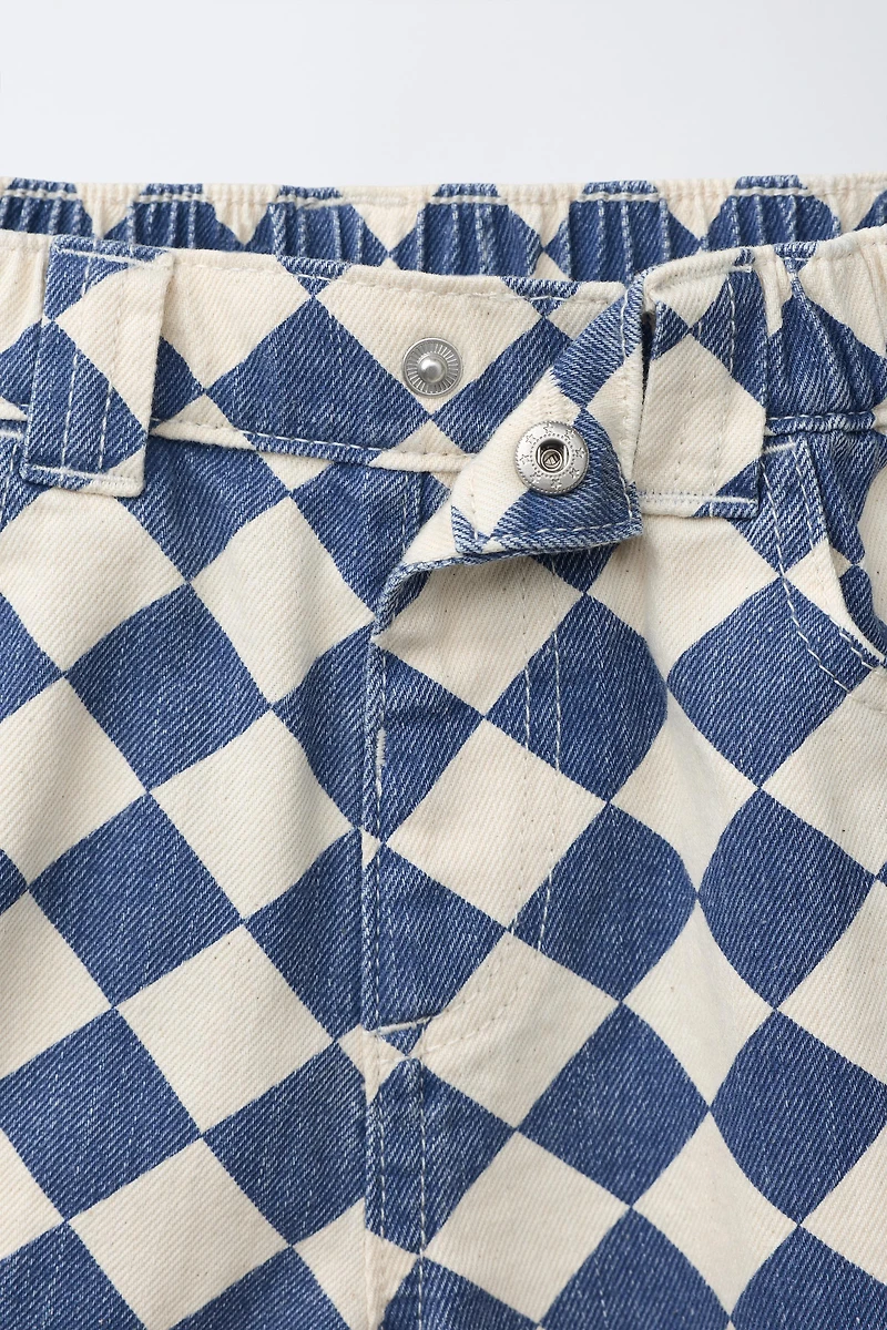 CHECKERED BAGGY TWILL PANTS