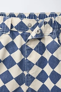CHECKERED BAGGY TWILL PANTS