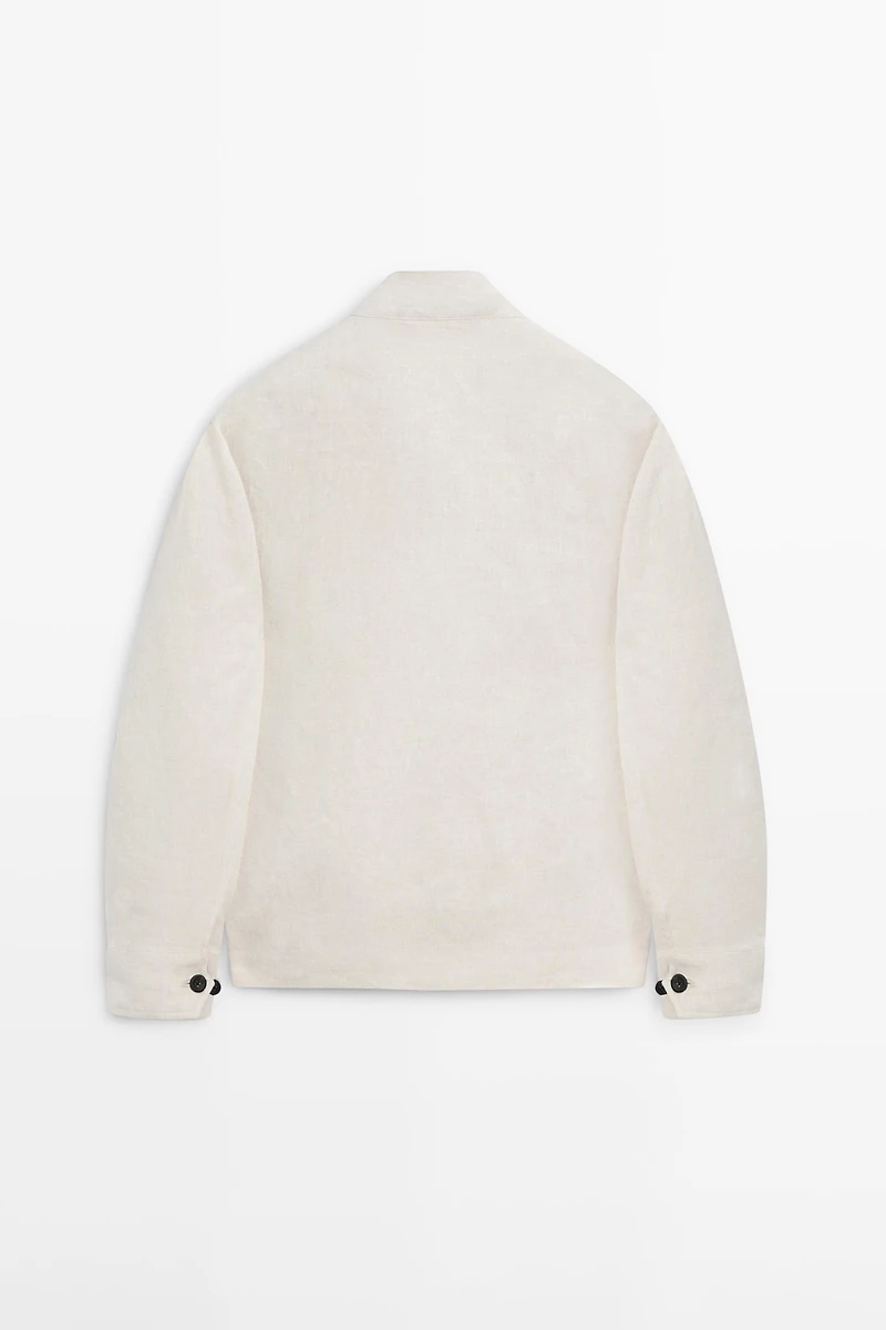 Short linen jacket with herringbone detail