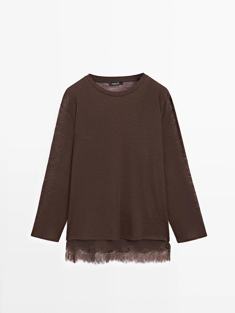 Long sleeve T-shirt with lace detail