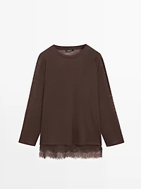 Long sleeve T-shirt with lace detail